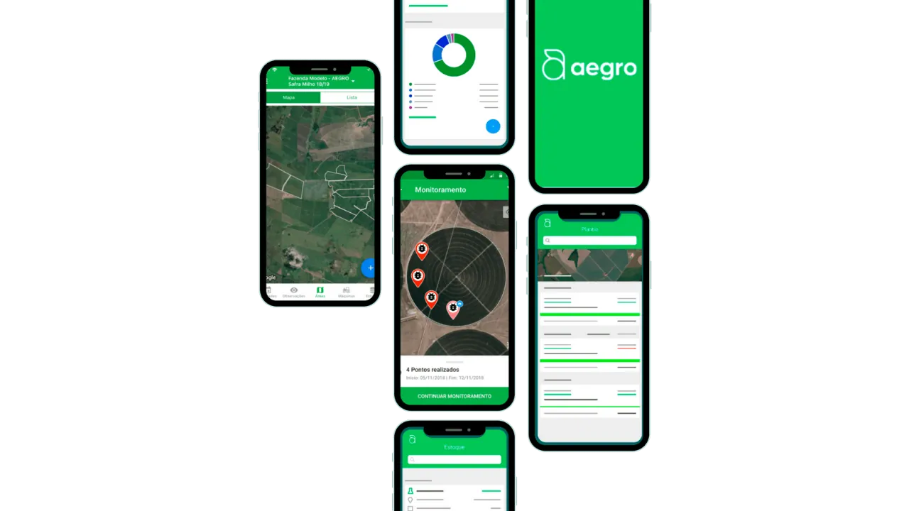 Técnico usando o aplicativo Aegro Campo na lavoura.