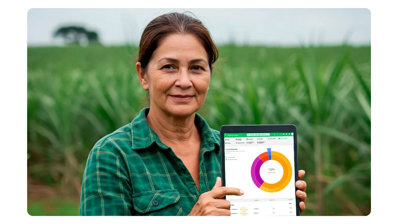 Fazenda em expansão com consultor analisando dados.