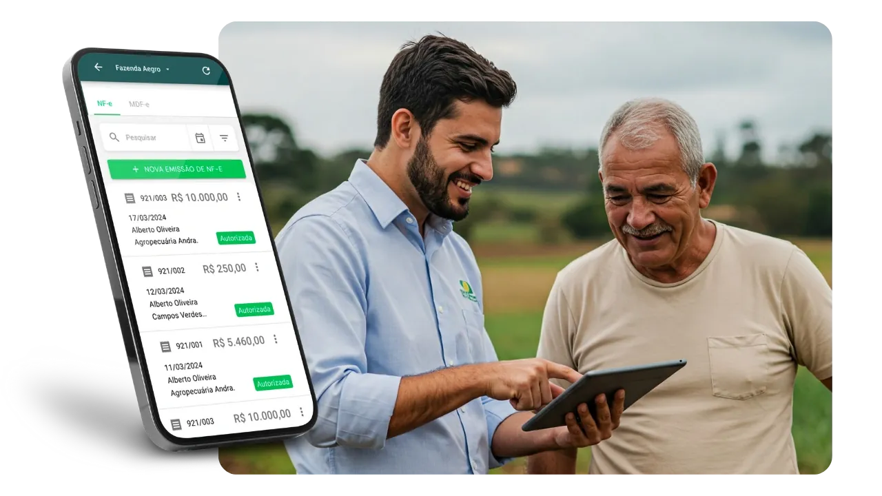 Consultor ajudando pequeno produtor a usar o Aegro.