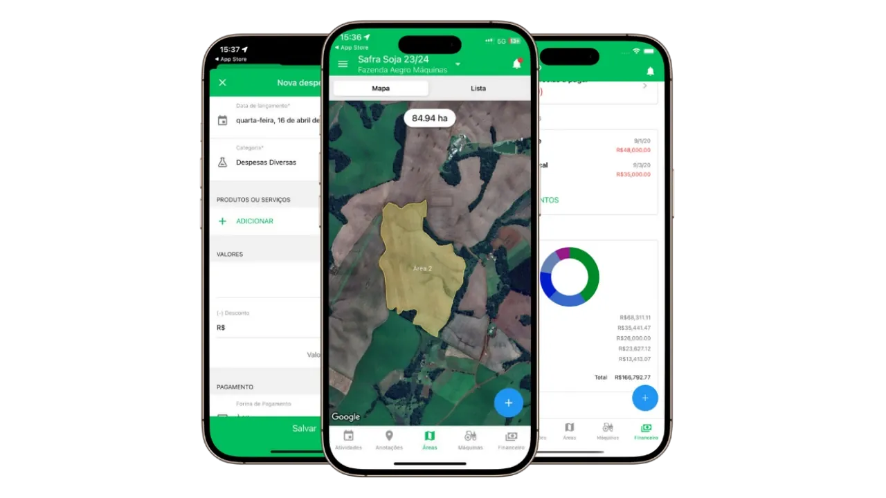 Celular mostrando o aplicativo Aegro Campo sendo usado no campo