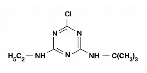 Imagem mostra a fórmula química molecular da terbutilazina
