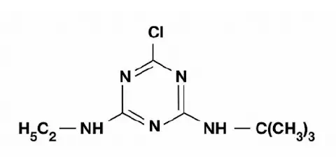 Imagem mostra a fórmula química molecular da terbutilazina
