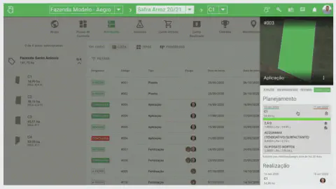 Tela do aplicativo Aegro, na aba de planejamento de atividades de safra