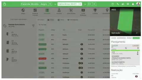 Tela do aplicativo Aegro, na aba de planejamento de atividades de safra
