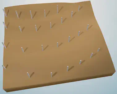 Esquema que mostra a marcação das curvas em nível do terraço, através dos piquetes de madeira.