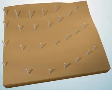 Esquema que mostra a marcação das curvas em nível do terraço, através dos piquetes de madeira.