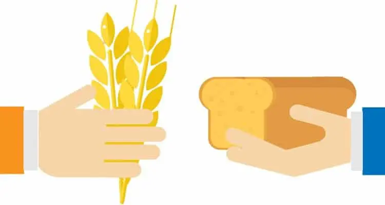 ilustração minimalista que retrata uma troca simbólica entre duas pessoas. À esquerda, uma mão com manga de ca