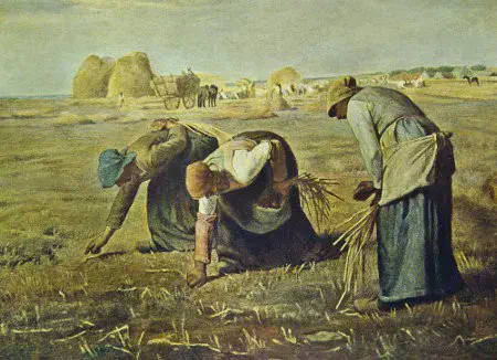 reprodução da famosa pintura a óleo 'As Respigadoras' (Les Glaneuses), do artista francês Jean-François Millet
