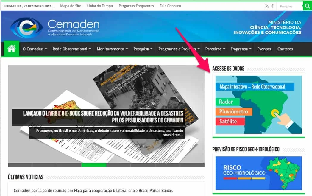 Acesse Dados Climáticos para sua Fazenda no Cemaden uma captura de tela do site do Cemaden (Centro Nacional de Monitoramento e Alertas de Desastres Naturais), um