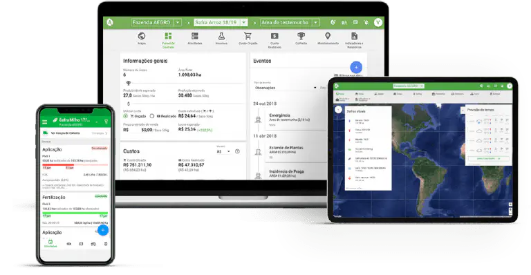 Software de gestão agrícola Aegro para computador, celular e tablet