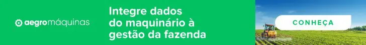 Aegro Máquinas: Integre Dados do Maquinário à Gestão Este é um banner publicitário para a funcionalidade ‘Aegro Máquinas’. A imagem é dividida em duas seções. À esquerda, sobre u