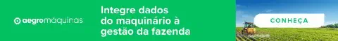 Este é um banner publicitário para a funcionalidade 'Aegro Máquinas'. A imagem é dividida em duas seções. À esquerda, sobre uso de máquinas agrícolas; à direita, uma interface do software Aegro com dados de operações e custos.