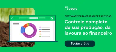 Esta é uma imagem promocional para o software de gestão rural Aegro. O design é dividido em duas seções principais sobre um f