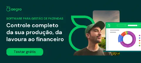 Esta imagem é um banner publicitário para o software de gestão de fazendas Aegro. Em um fundo verde escuro, a imagem combina