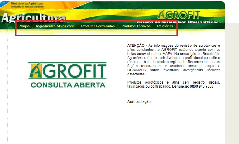 AGROFIT: Consulta Oficial de Defensivos Agrícolas no MAPA uma captura de tela do site AGROFIT, o sistema oficial de agrotóxicos e fitossanitários do Ministério da Agric