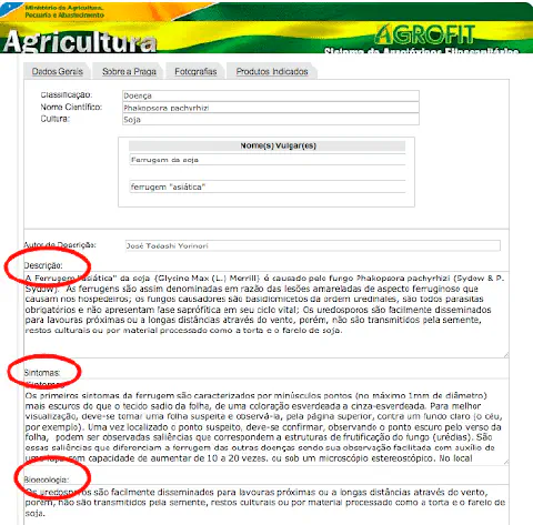 uma captura de tela do sistema AGROFIT, uma plataforma de consulta sobre agrotóxicos e pragas agrícolas mantid