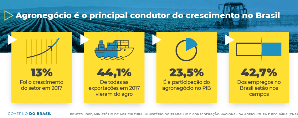 infográfico institucional do Governo do Brasil que destaca a importância do agronegócio como o principal motor