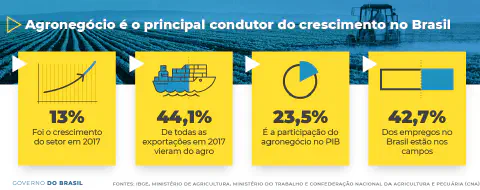 infográfico institucional do Governo do Brasil que destaca a importância do agronegócio como o principal motor