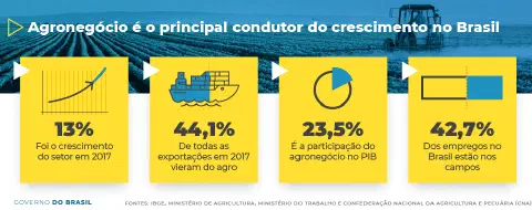 infográfico institucional do Governo do Brasil que destaca a importância do agronegócio como o principal motor