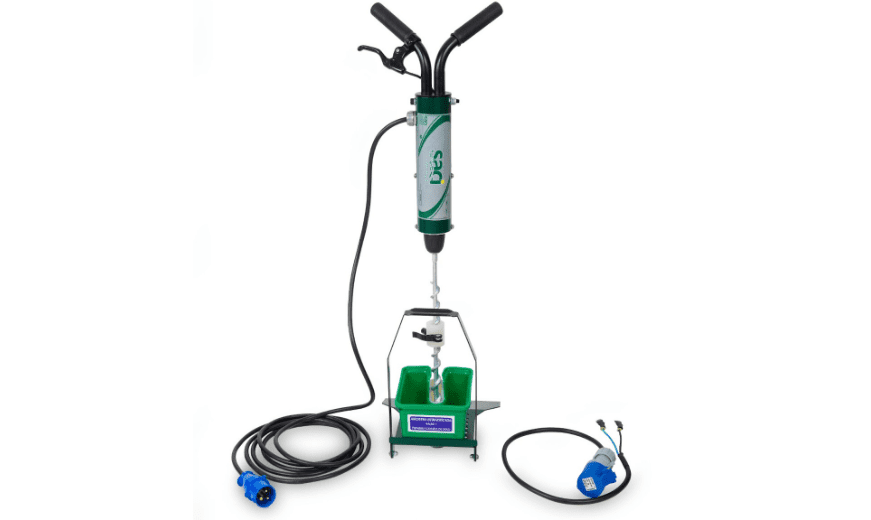 Amostrador Elétrico de Solo e Sementes para Análise Precisa equipamento agrícola elétrico especializado, apresentado sobre um fundo branco para destacar seus detalhes.