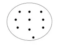 uma ilustração conceitual e minimalista, em preto e branco. Consiste em uma forma oval que delimita um espaço,