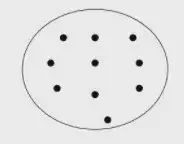 uma ilustração conceitual e minimalista, em preto e branco. Consiste em uma forma oval que delimita um espaço,