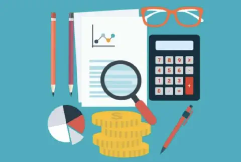 ilustração em estilo 'flat design' que representa o conceito de análise financeira e gestão de negócios. Sobre