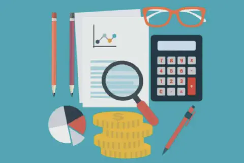 ilustração em estilo 'flat design' que representa o conceito de análise financeira e gestão de negócios. Sobre