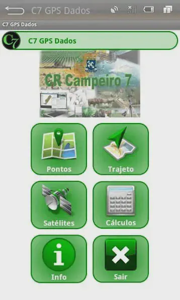 a tela inicial de um aplicativo móvel chamado 'C7 GPS Dados', que parece ser parte de um sistema maior, o 'CR