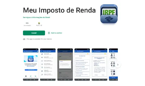 a página de download do aplicativo oficial 'Meu Imposto de Renda' em uma loja de aplicativos, como a Google Pl