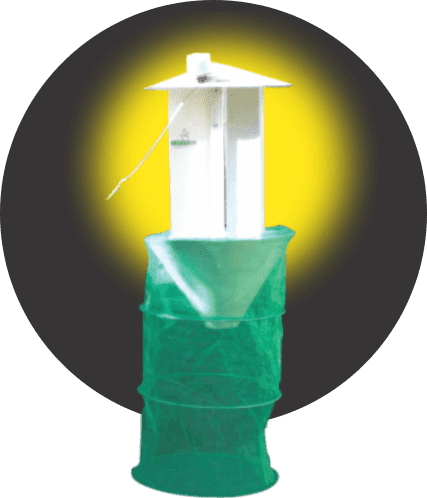 uma armadilha luminosa para insetos, uma ferramenta essencial no manejo integrado de pragas (MIP) na agricultu