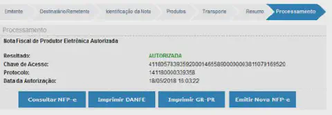 a tela de conclusão do processo de emissão de uma Nota Fiscal de Produtor Eletrônica (NFP-e), um documento fis