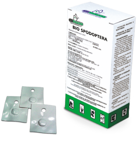 produto para controle de pragas agrícolas chamado ‘BIO SPODOPTERA’, da marca Biocontrole. Em destaque, há u