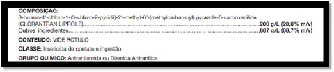 recorte da seção 'COMPOSIÇÃO' da bula de um defensivo agrícola, especificamente um inseticida. O texto, em