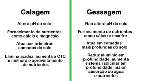 infográfico comparativo que apresenta as principais diferenças entre duas práticas de manejo e correção de solo