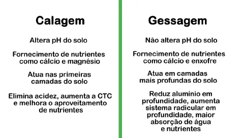 infográfico comparativo que apresenta as principais diferenças entre duas práticas de manejo e correção de solo