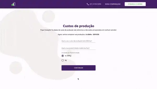 GIF que exibe a interface da ferramenta Compare Safras, do Aegro, analisando custos de produção agrícola.
