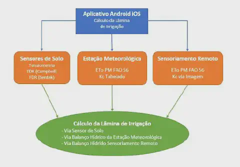 fluxograma que detalha o processo de cálculo da lâmina de irrigação por meio de um aplicativo para Andr