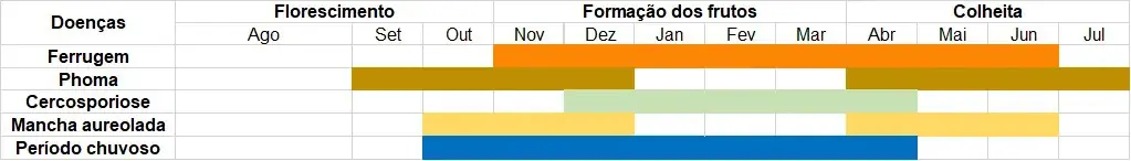 calendário agrícola em formato de gráfico de Gantt, projetado para o planejamento e manejo de uma cultura a
