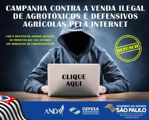 cartaz de uma campanha de conscientização contra a venda ilegal de agrotóxicos e defensivos agrícolas pela inte