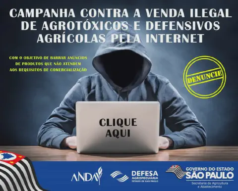 cartaz de uma campanha de conscientização contra a venda ilegal de agrotóxicos e defensivos agrícolas pela inte