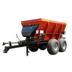 distribuidor de fertilizantes e corretivos agrícolas, também conhecido como carreta distribuidora. O equipa