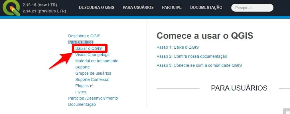 Como Baixar o QGIS: Guia para Mapeamento Agrícola captura de tela do site oficial do software QGIS, um sistema de informação geográfica de código aberto amplame