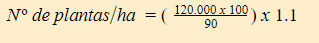 uma fórmula matemática utilizada na agronomia para calcular o número de plantas por hectare (ha). A equação, a