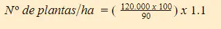 uma fórmula matemática utilizada na agronomia para calcular o número de plantas por hectare (ha). A equação, a