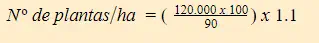 uma fórmula matemática utilizada na agronomia para calcular o número de plantas por hectare (ha). A equação, a
