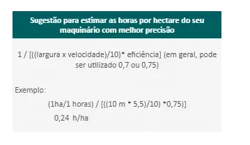guia prático para o cálculo de eficiência de maquinário agrícola, especificamente como estimar as horas