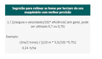 guia prático para o cálculo de eficiência de maquinário agrícola, especificamente como estimar as horas