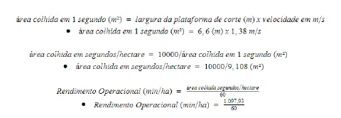 série de fórmulas matemáticas utilizadas para calcular o rendimento operacional de uma operação de col