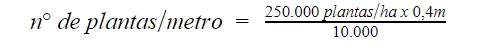fórmula matemática utilizada na agricultura para determinar a densidade de plantio por metro linear. A